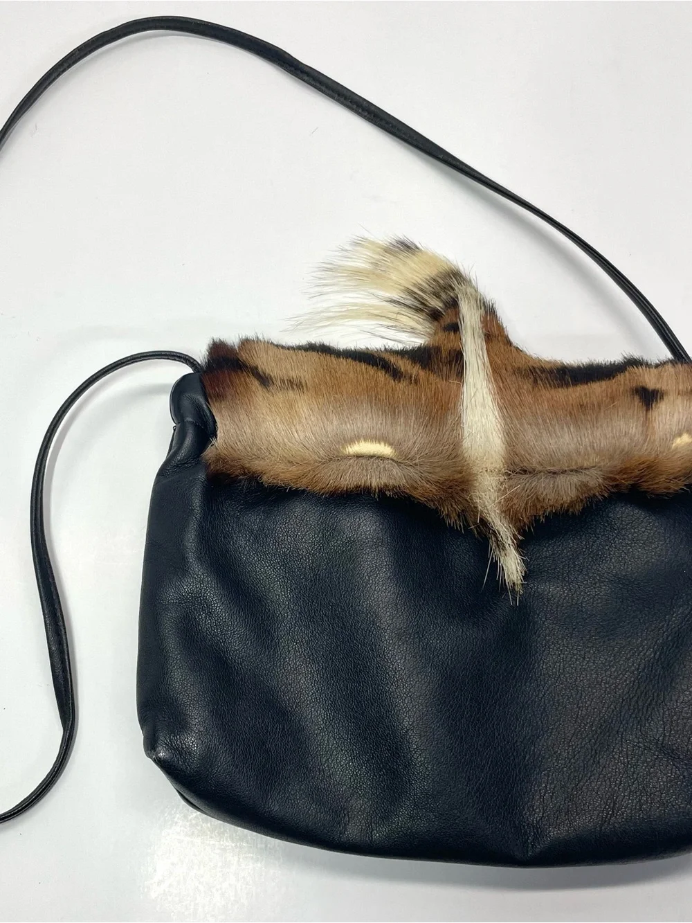 Vintage Ann Turk Black Leather Crossbody Bag Boho Safari Statement Exotic RARE